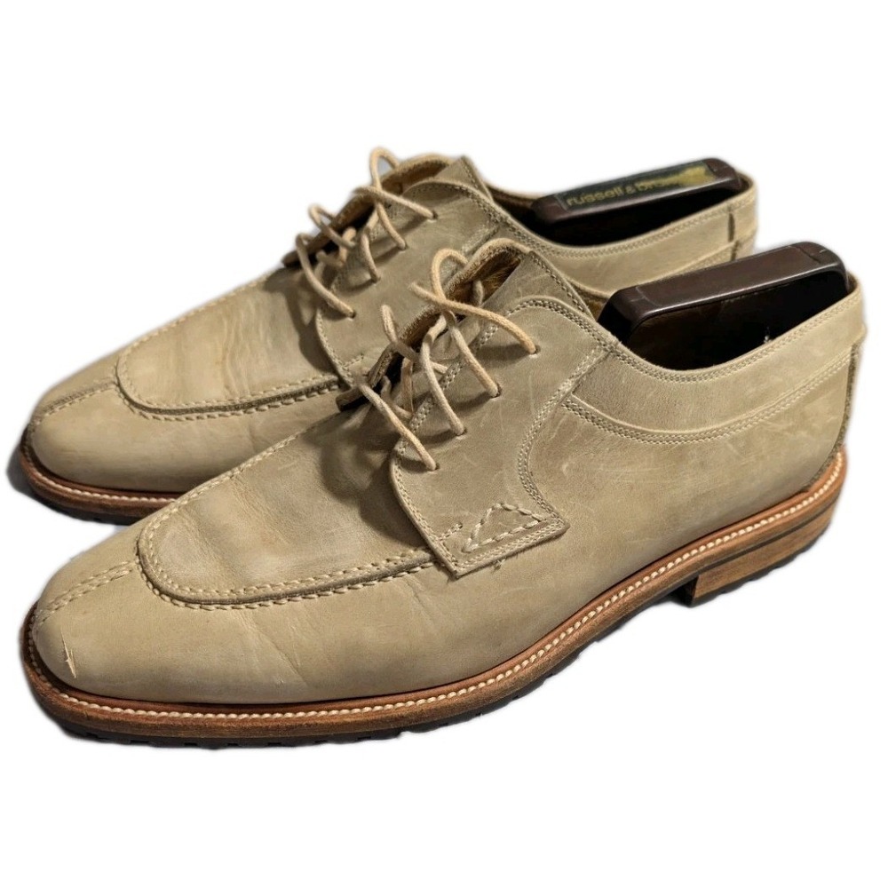 Bally Lyndon Styleflex Split Toe Derby Shoes Mens 8.5 M Cream Leather Made Italy